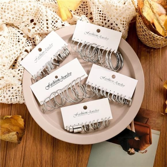 36 Pairs Gold Hoop Earrings Set for Women Girls Multipack Hypoallergenic Chunky - Picture 2 of 6